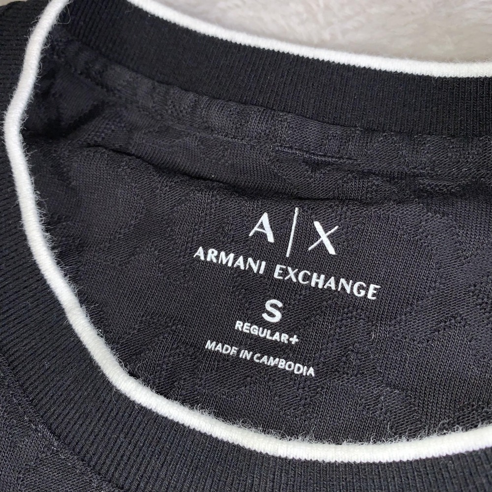 Armani Exchange Shirt Mens Small Black AX Monogram Textured Crewneck Tee‎ - Picture 3 of 9